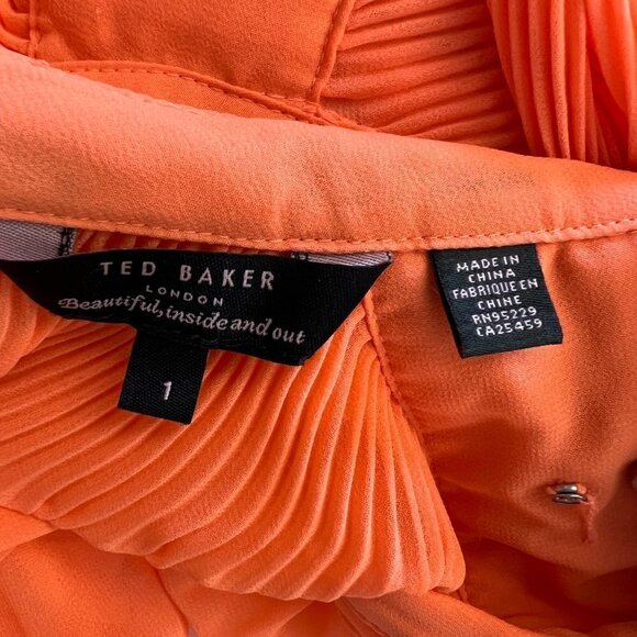 Ted Baker Dantea Orange Pleated Plisse Pleated Collar Sleeveless Blouse Sz 1 US4 - Picture 11 of 15